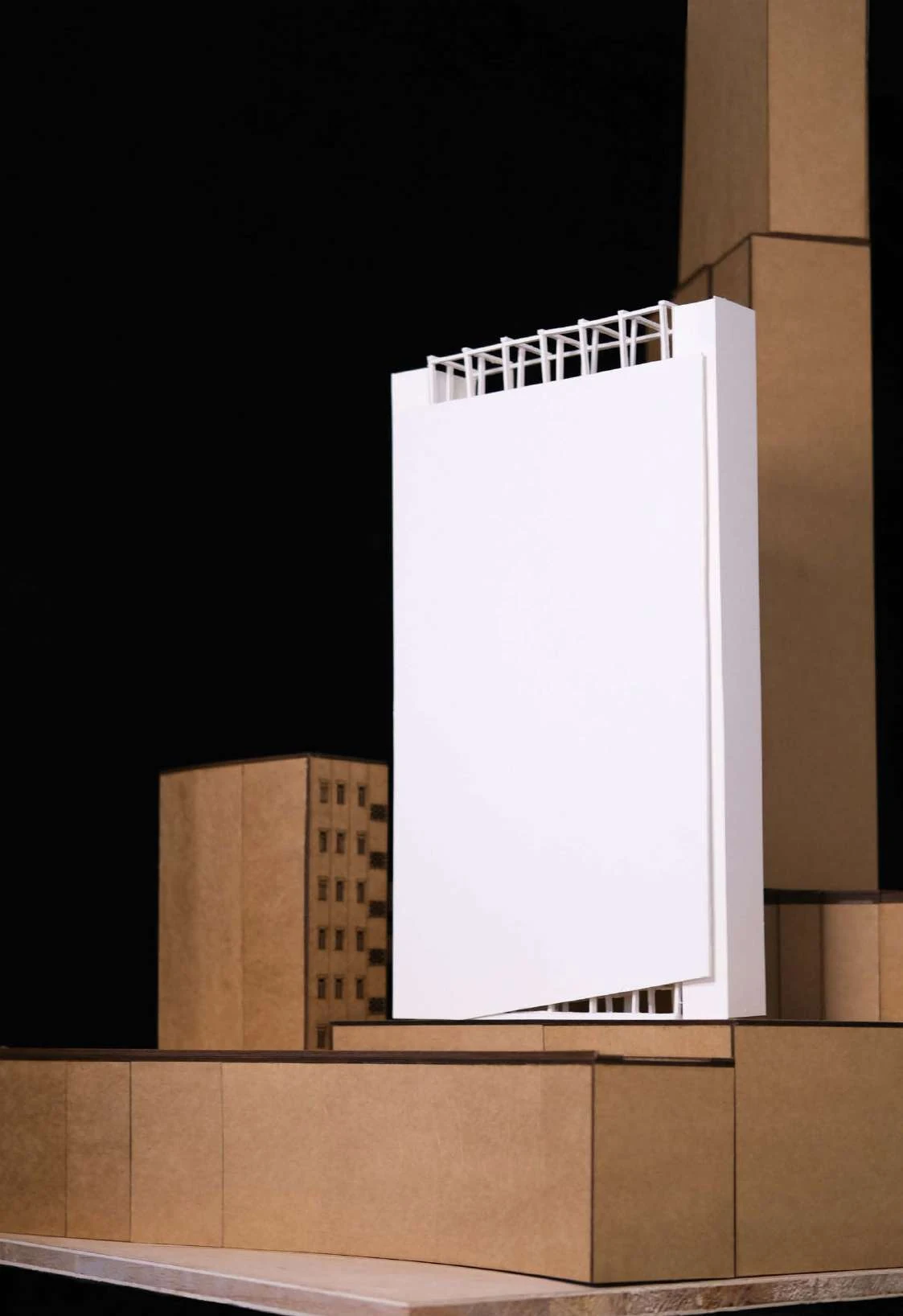 Physical model of a slender library inserted into a terraced urban site