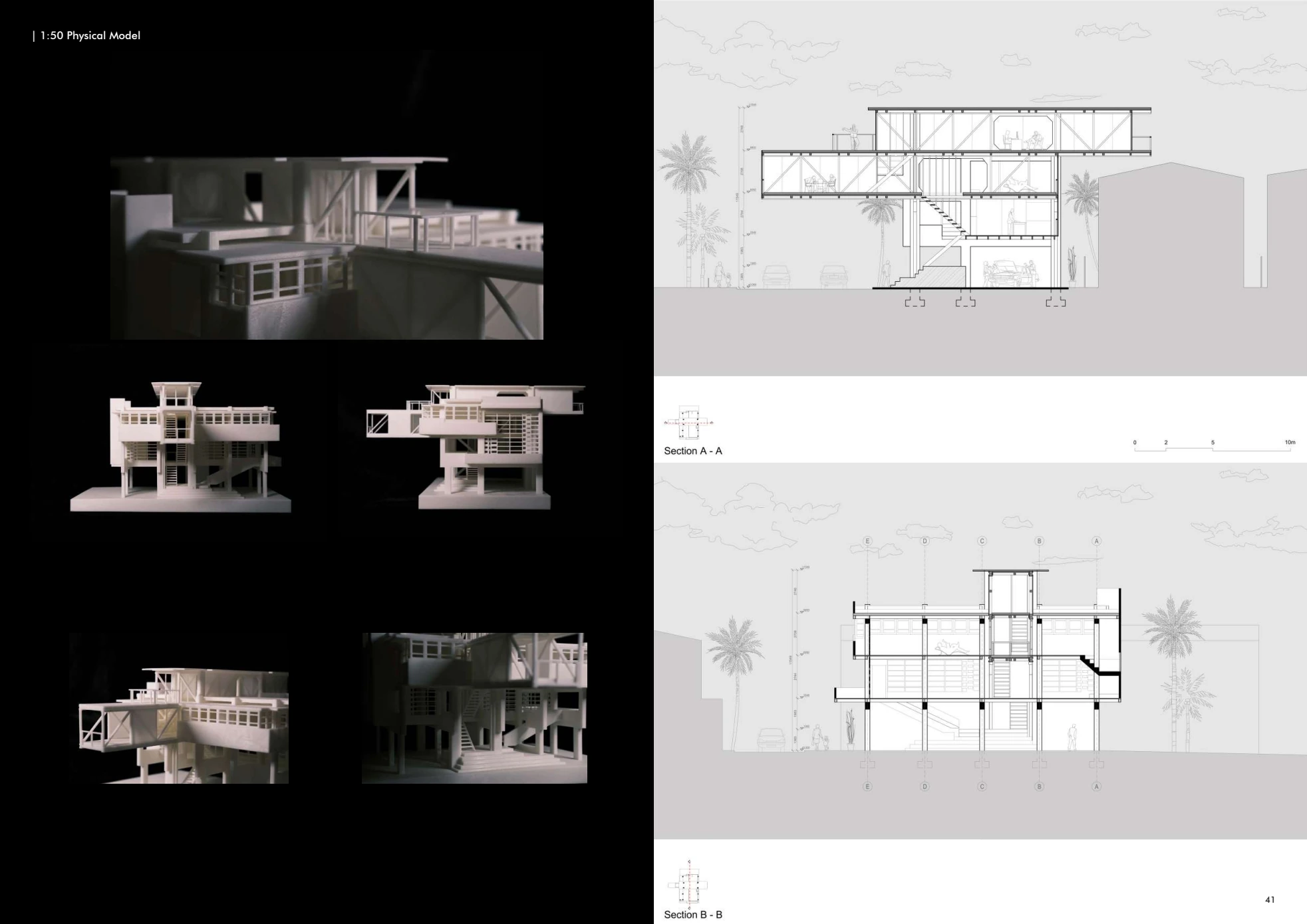 Physical model, sections, and plans
