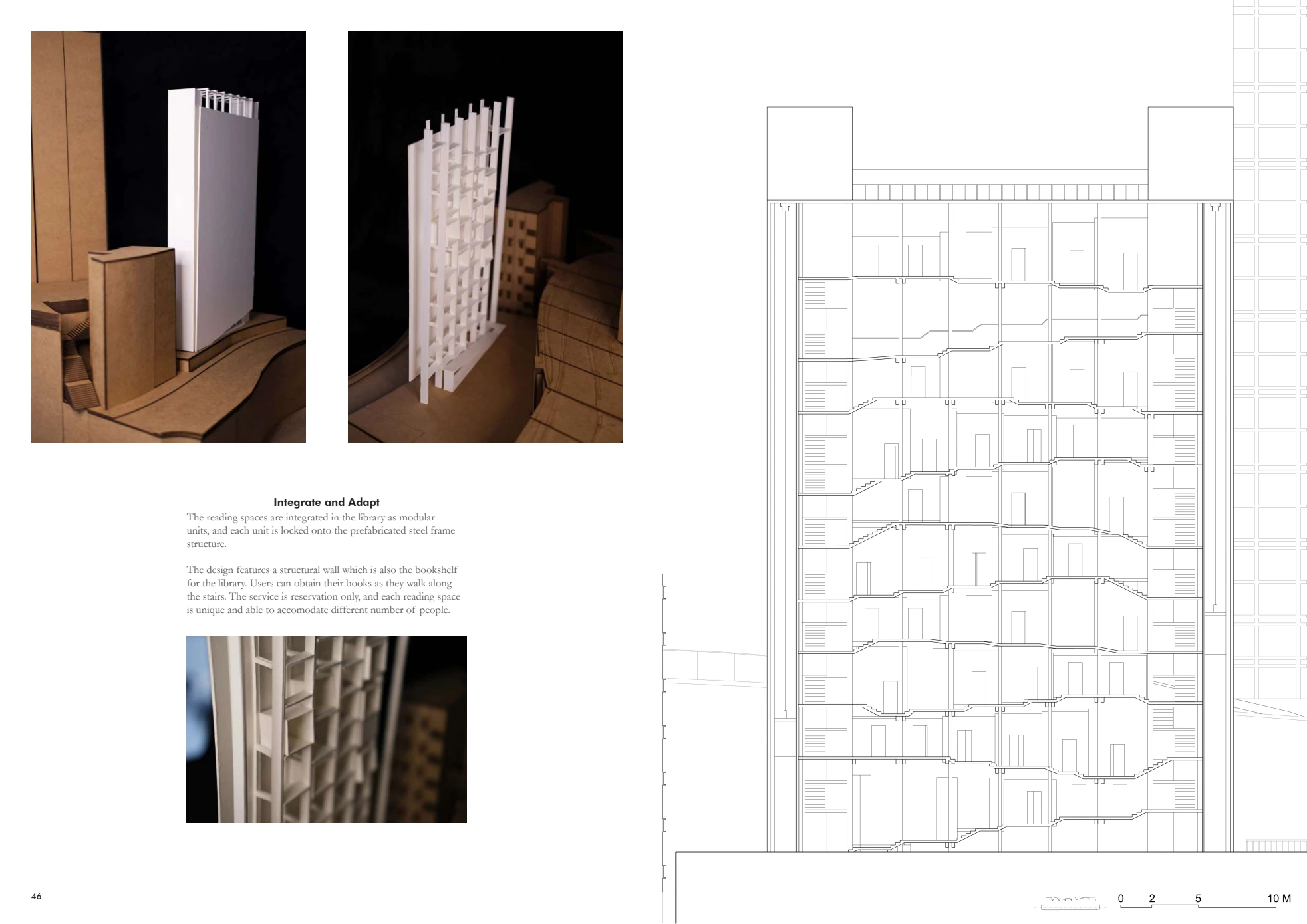 Modular reading spaces and integrated bookshelf structure